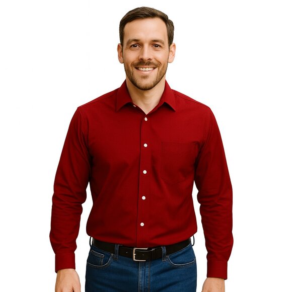 Haggar Mens XL Red Button Down Long Sleeve Shirt - Picture 1 of 7